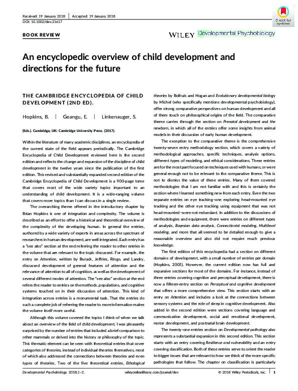 (PDF) An encyclopedic overview of child development and directions for ...