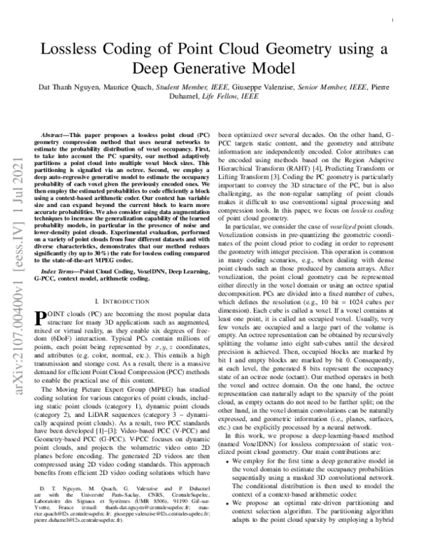 (PDF) Lossless Coding of Point Cloud Geometry using a Deep Generative Model