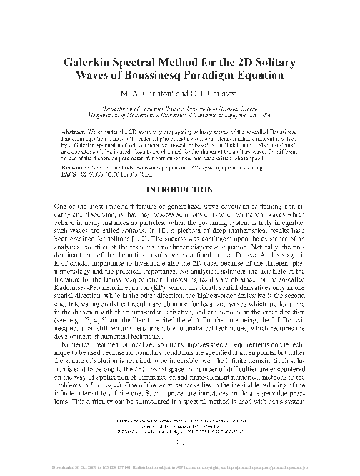 (PDF) Galerkin Spectral Method for the 2D Solitary Waves of Boussinesq ...