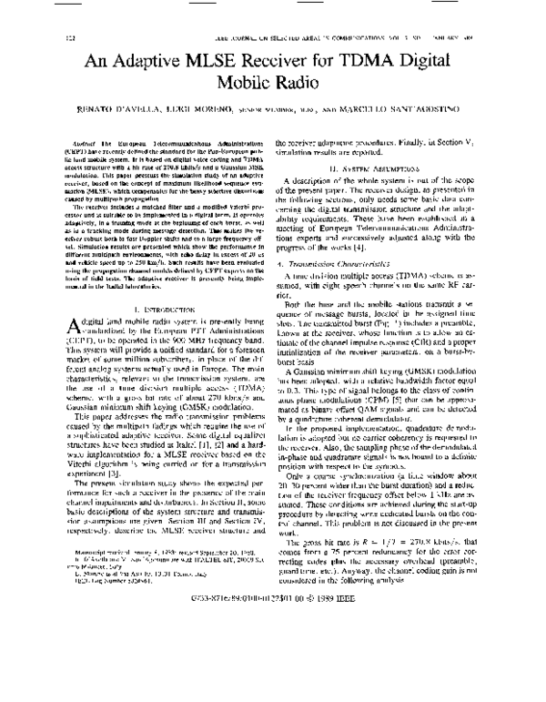 (PDF) An adaptive MLSE receiver for TDMA digital mobile radio