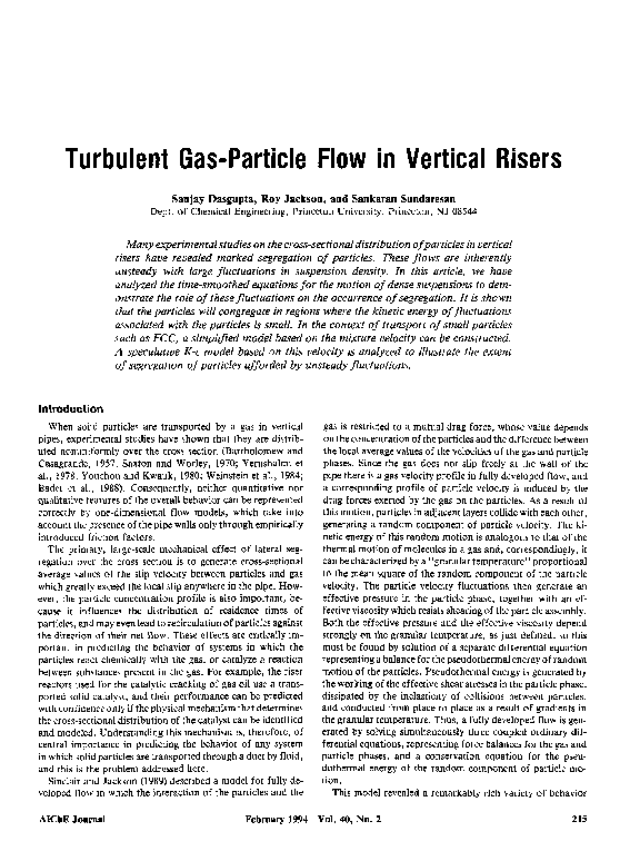 (PDF) Turbulent gas‐particle flow in vertical risers