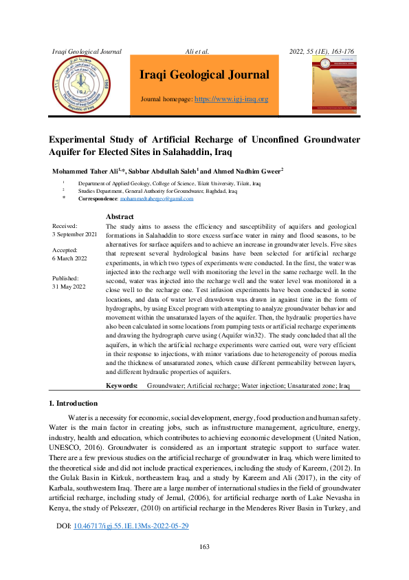 (PDF) Experimental Study of Artificial Recharge of Unconfined ...
