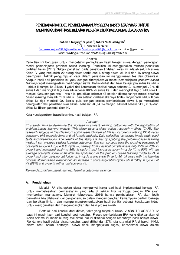 (PDF) Penerapan Model Pembelajaran Problem Based Learning Untuk ...