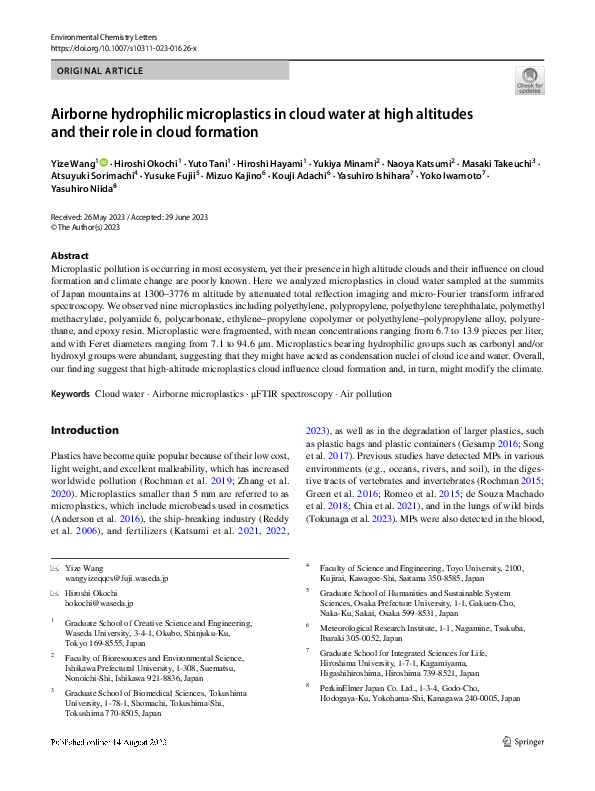(PDF) Airborne hydrophilic microplastics in cloud water at high ...