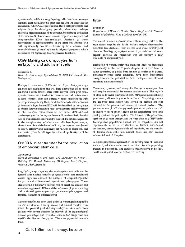 (PDF) O 100 Nuclear transfer for the production of embryonic stem cells
