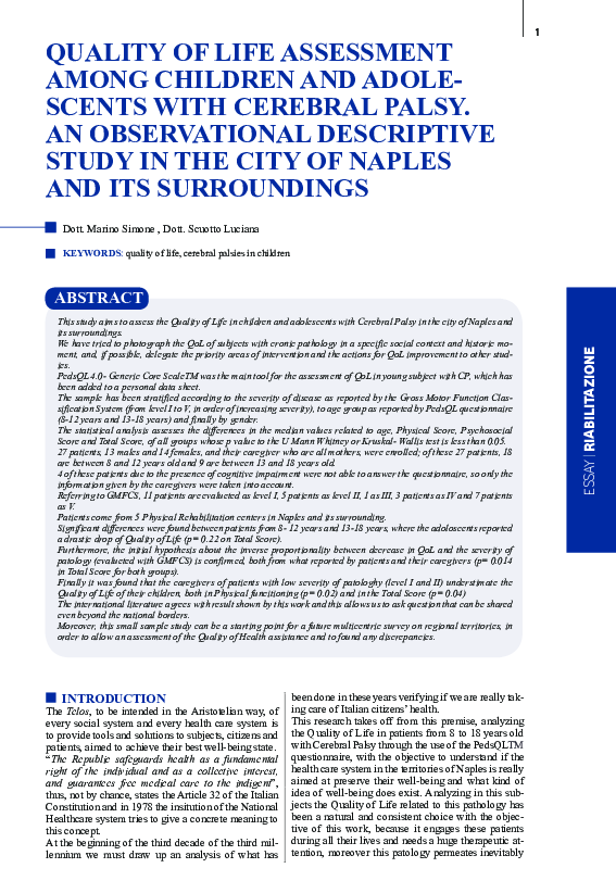 (PDF) Quality of Life assessment among children and adolescents with ...