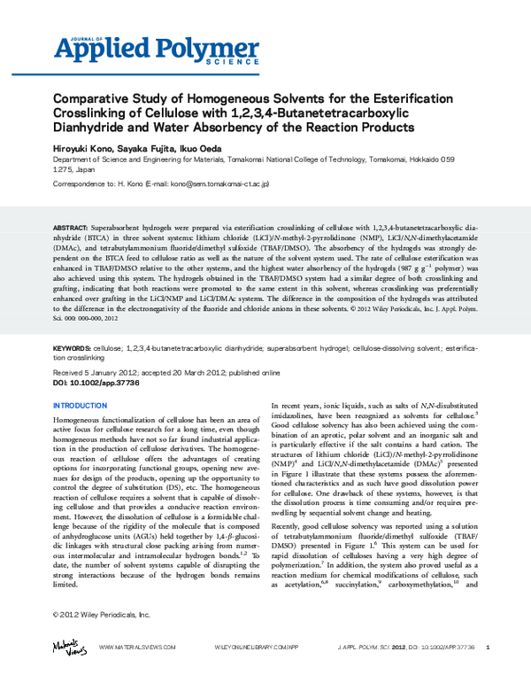 (PDF) Comparative study of homogeneous solvents for the esterification ...