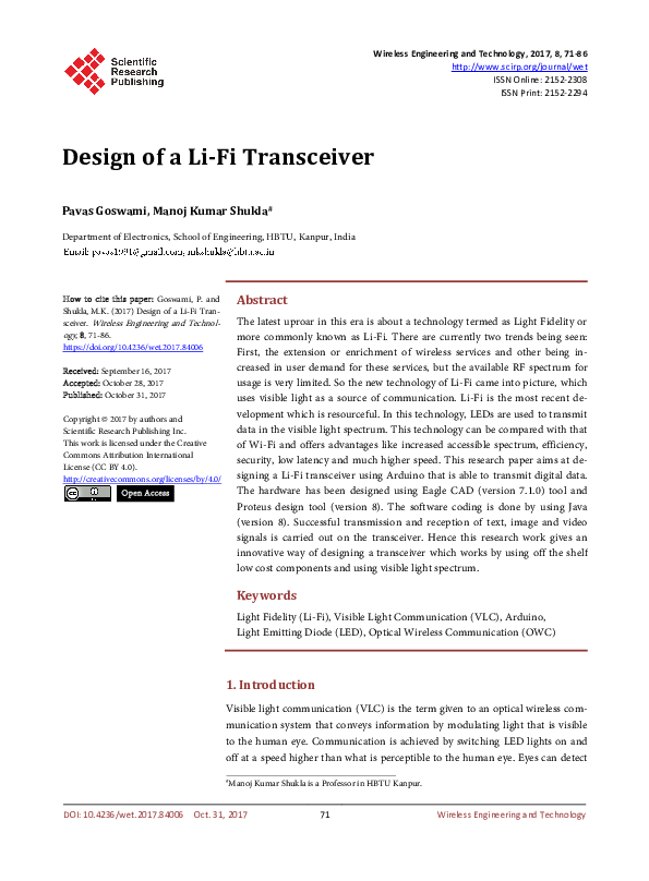 (PDF) Design of a Li-Fi Transceiver