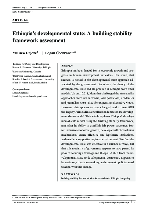 (PDF) Ethiopia's developmental state: A building stability framework ...