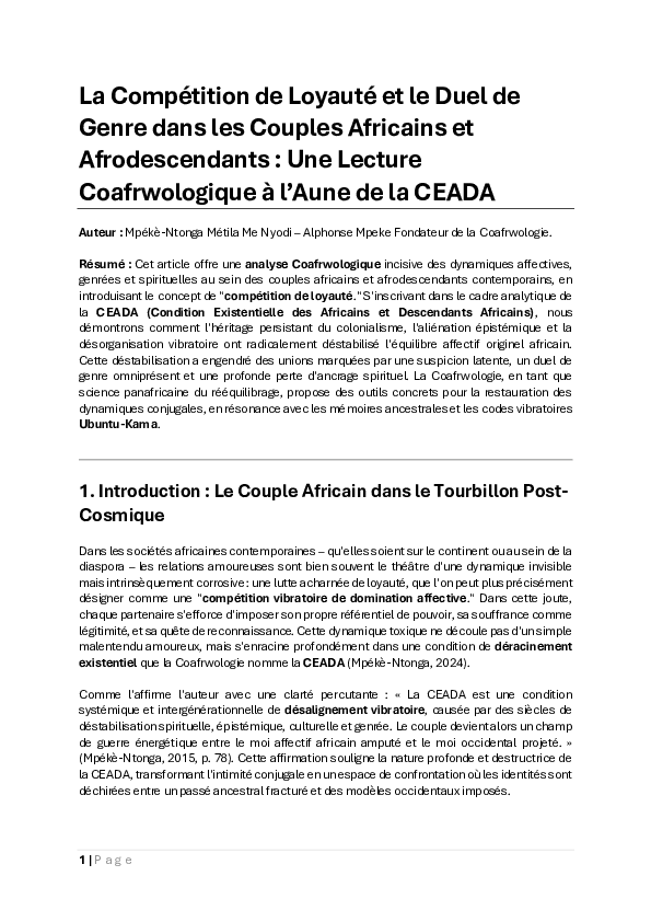 (PDF) La Compétition de Loyauté et le Duel de Genre dans les Couples ...