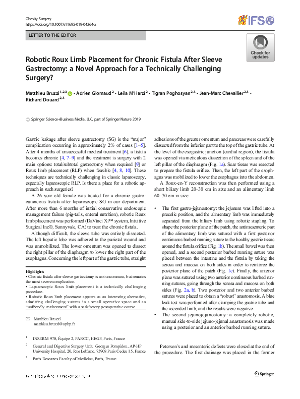 (PDF) Robotic Roux Limb Placement for Chronic Fistula After Sleeve ...