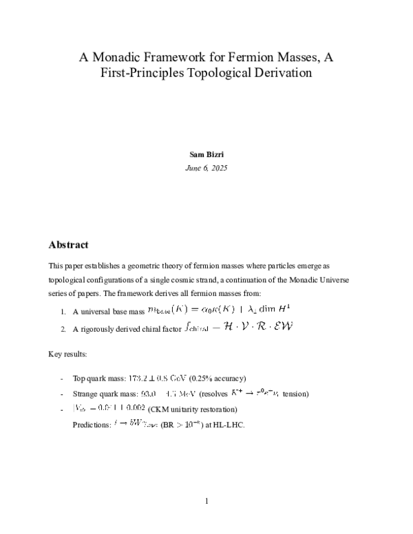 (PDF) A Monadic Framework for Fermion Masses, A First-Principles ...