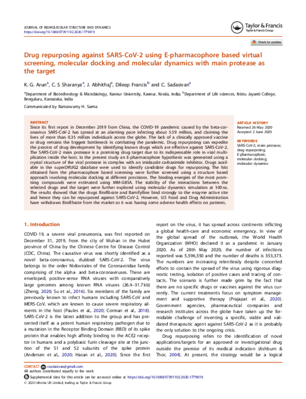 (PDF) Drug repurposing against SARS-CoV-2 using E-pharmacophore based ...
