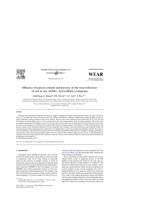 (PDF) Influence of particle content and porosity on the wear behaviour ...