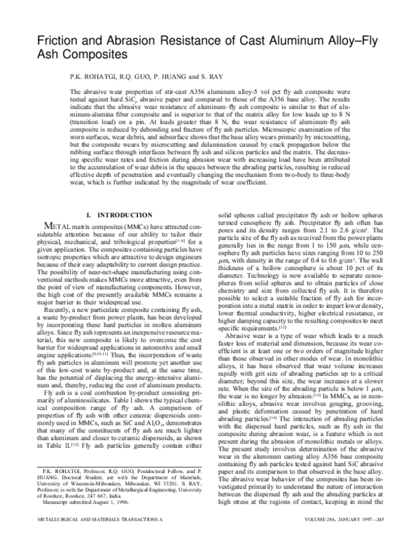 (PDF) Friction and abrasion resistance of cast aluminum alloy-fly ash ...