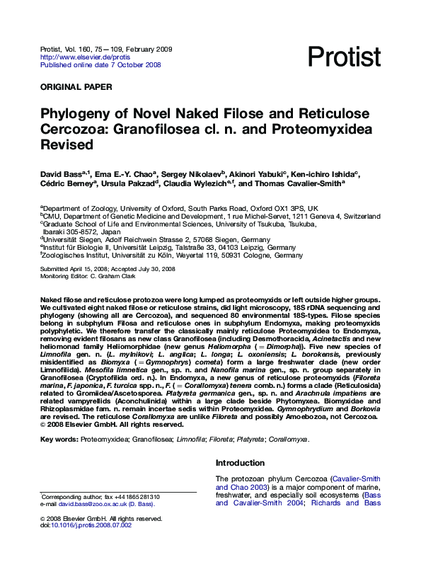 (PDF) Phylogeny of Novel Naked Filose and Reticulose Cercozoa ...