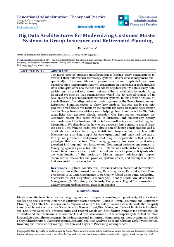 (PDF) Big Data Architectures for Modernizing Customer Master Systems in ...