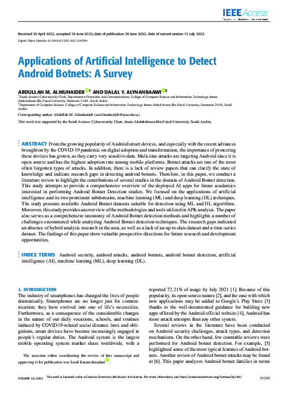 (PDF) Applications of Artificial Intelligence to Detect Android Botnets ...