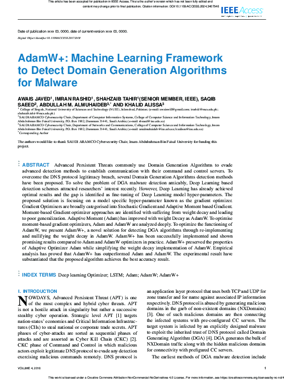 (PDF) AdamW+: Machine Learning Framework to Detect Domain Generation ...