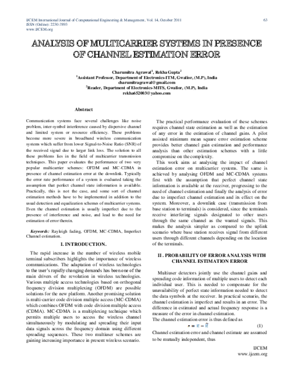 (PDF) Analysis of Multicarrier Systems in Presence of Channel ...