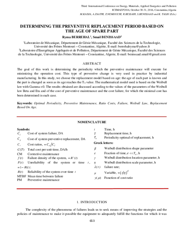 (PDF) Determining the Preventive Replacement Period Based on the Age of ...