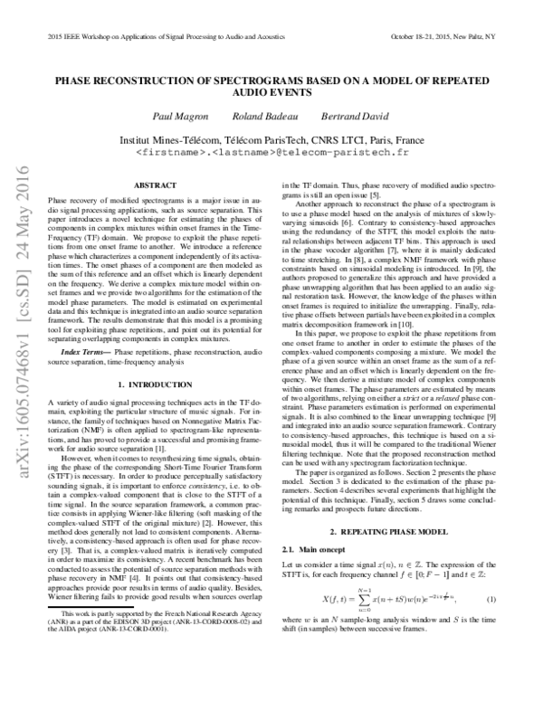 (PDF) Phase reconstruction of spectrograms based on a model of repeated ...