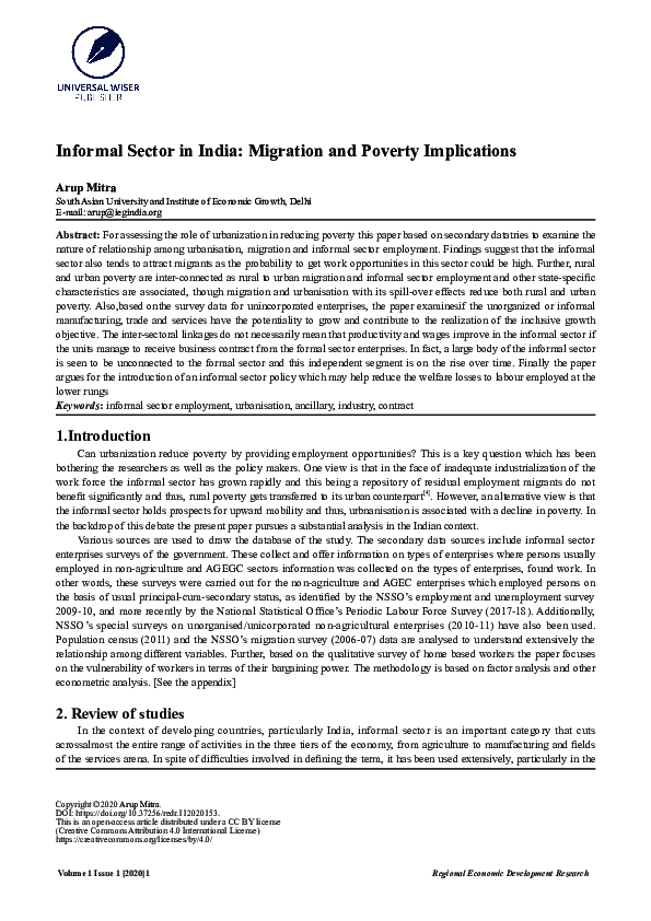(PDF) Informal Sector in India: Migration and Poverty Implications
