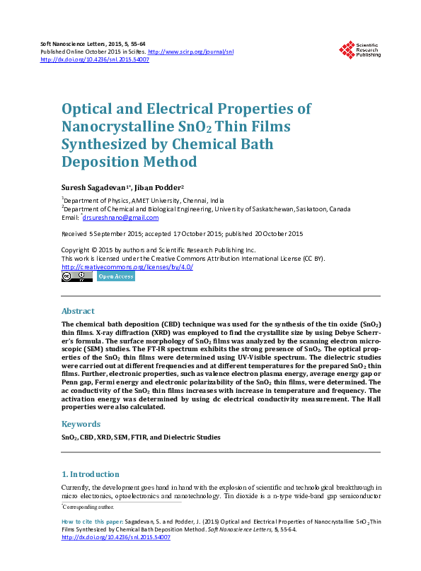 (PDF) Optical and Electrical Properties of Nanocrystalline SnO 2 Thin ...