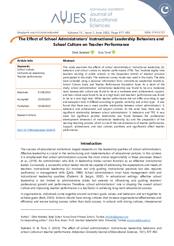 (PDF) The Effect of School Administrators' Instructional Leadership ...