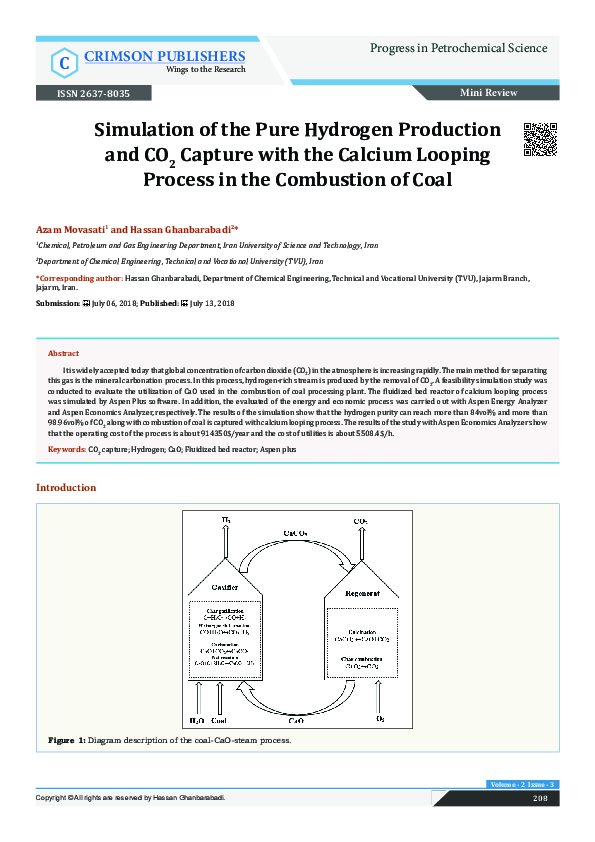 (PDF) Simulation of the Pure Hydrogen Production and CO2 Capture with ...