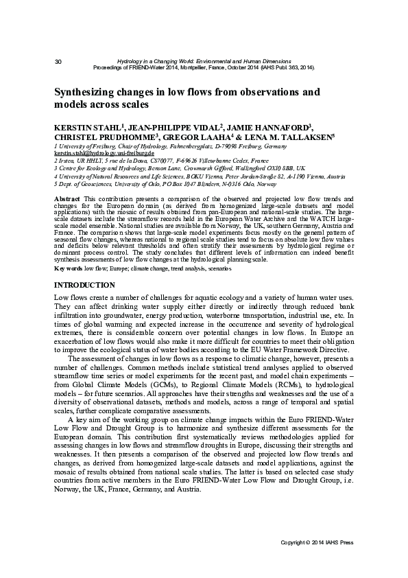 (PDF) Synthesizing changes in low flows from observations and models ...