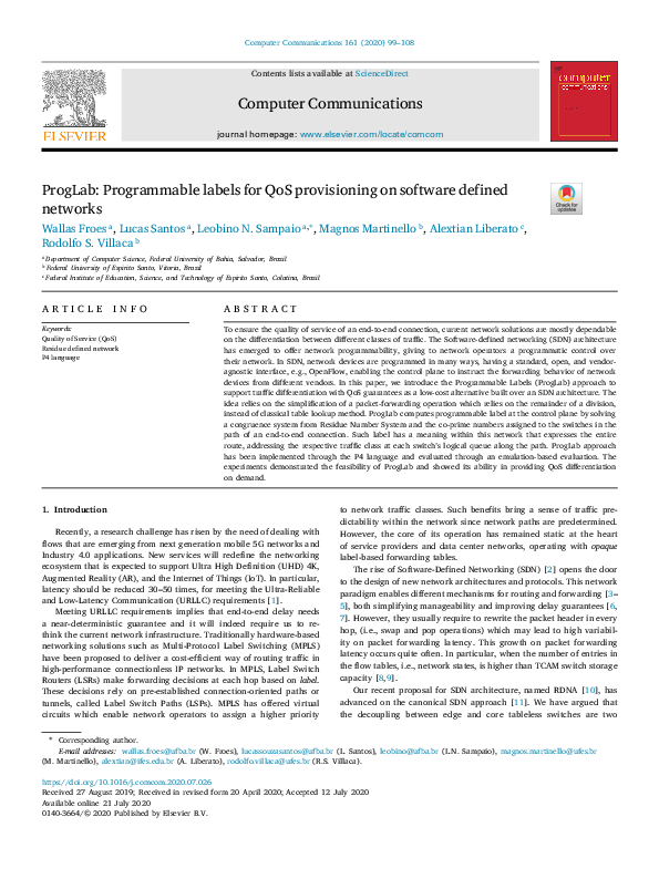 (PDF) ProgLab: Programmable labels for QoS provisioning on software ...