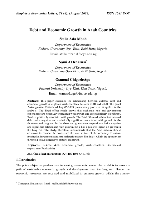 (PDF) Debt and Economic Growth in Arab Countries