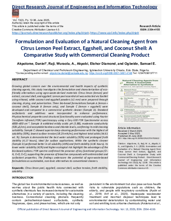(PDF) Formulation and Evaluation of a Natural Cleaning Agent from ...