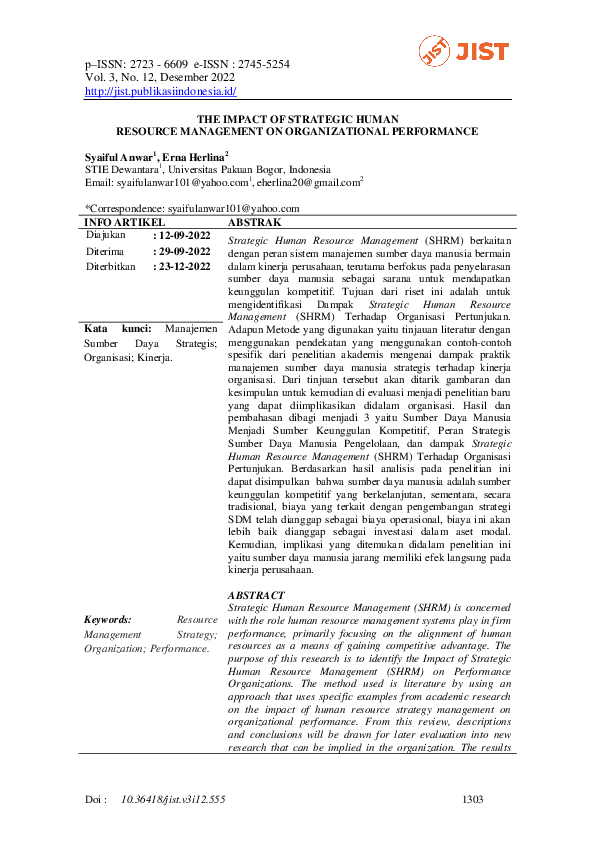(PDF) The Impact of Strategic Human Resource Management on ...