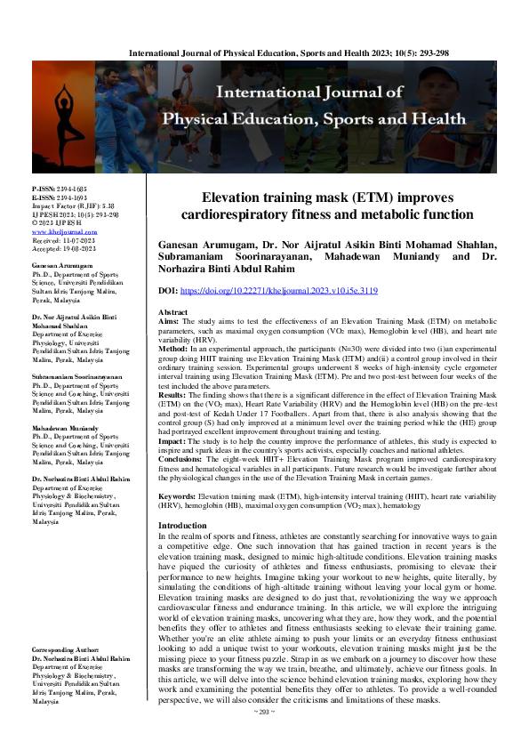 (PDF) Elevation training mask (ETM) improves cardiorespiratory fitness ...