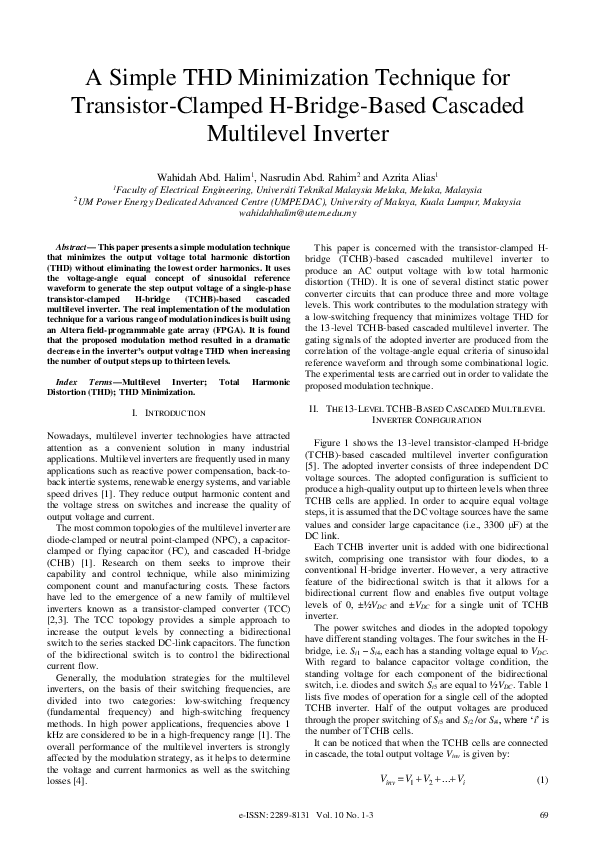 (PDF) A Simple THD Minimization Technique for Transistor-Clamped H ...