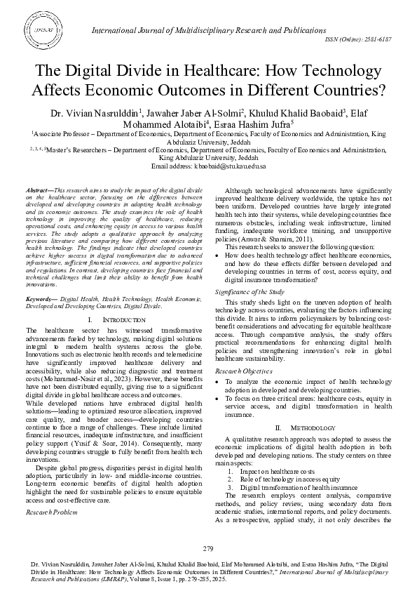 (PDF) The Digital Divide in Healthcare: How Technology Affects Economic ...