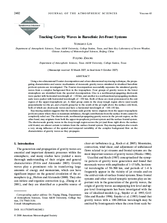 (PDF) Tracking Gravity Waves in Baroclinic Jet-Front Systems