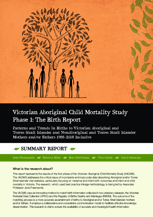 (PDF) Victorian Aboriginal Child Mortality Study. Phase 1: The Birth ...