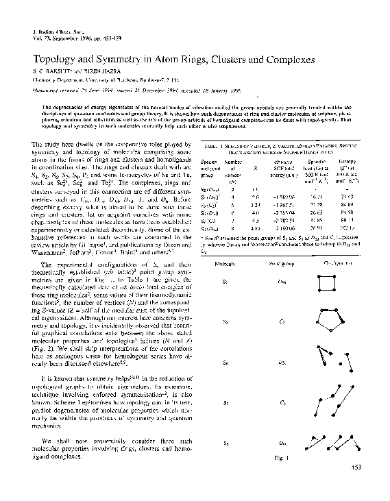 (PDF) Topology and Symmetry in Atom Rings, Clusters and Complexes