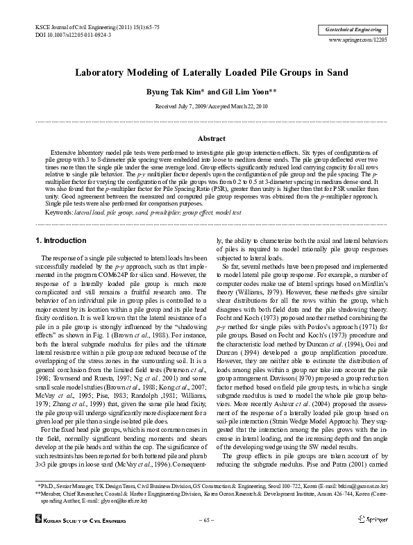 (PDF) Laboratory modeling of laterally loaded pile groups in sand