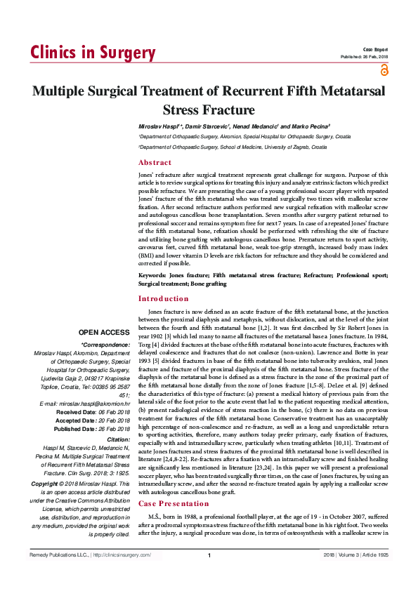 (PDF) Multiple Surgical Treatment of Recurrent Fifth Metatarsal Stress ...