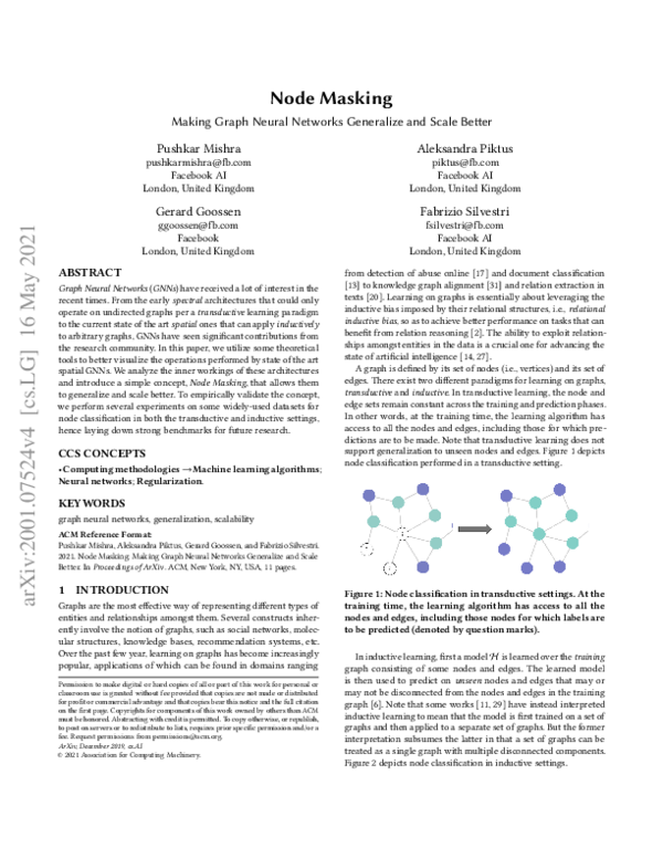 (PDF) Node Masking: Making Graph Neural Networks Generalize and Scale ...