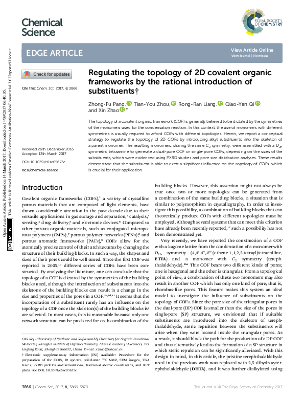 (PDF) Regulating the topology of 2D covalent organic frameworks by the ...