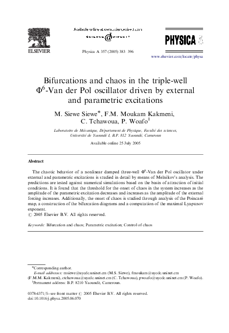 (PDF) Bifurcations and chaos in the triple-well -Van der Pol oscillator ...