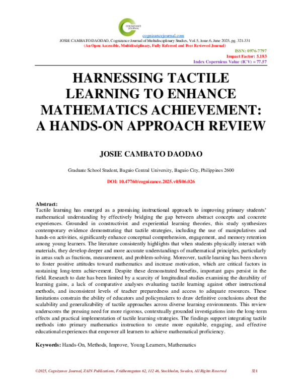 (PDF) HARNESSING TACTILE LEARNING TO ENHANCE MATHEMATICS ACHIEVEMENT: A ...