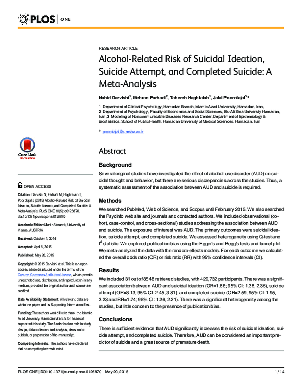 (PDF) Alcohol-Related Risk of Suicidal Ideation, Suicide Attempt, and ...