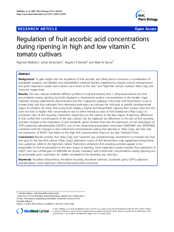 (PDF) Regulation of fruit ascorbic acid concentrations during ripening ...