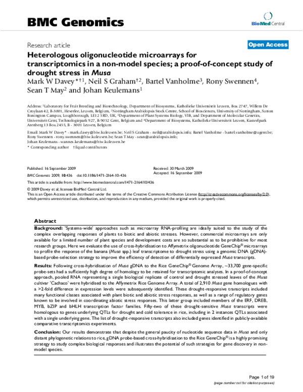 (PDF) Heterologous oligonucleotide microarrays for transcriptomics in a ...